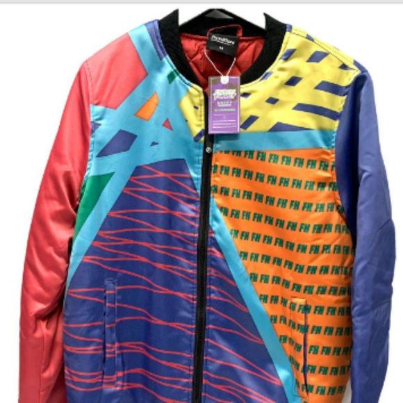 Mens Four Bomber Jacket Size Med Flashy Color-Block Design Broad welt pockets - Picture 5 of 7